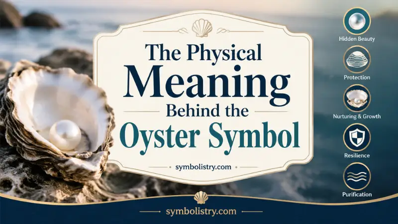 Oyster symbol with an open shell and pearl representing the physical meaning, beauty, protection, and natural features of oysters