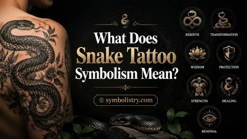 Snake tattoo symbolism explained through a detailed snake tattoo design representing meanings like transformation, wisdom, strength, and renewal.